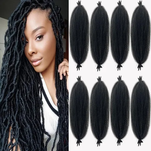 Vista 8 de Extensiones de cabello trenzado con resorte Marley Twist de 8 pulgadas, paquete de 8 para niños, cabello rizado y trenzado kinky, locs suaves