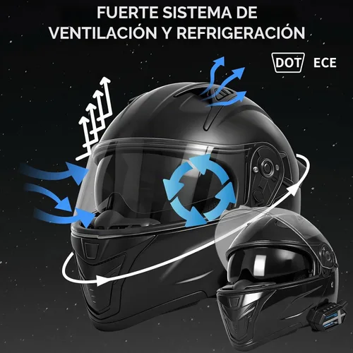 Vista 2 de Cascos modulares Bluetooth para motocicleta con luces traseras, aprobado por DOT, casco de motocicleta de doble visera, con altavoces duales