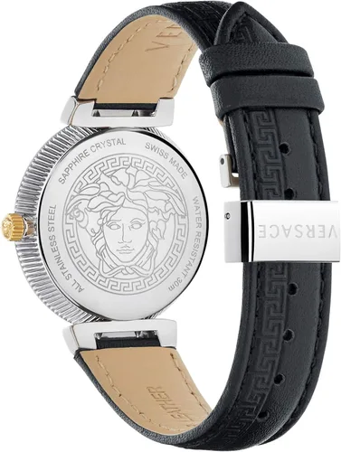 Vista 2 de Versace Daphnis Collection Reloj de lujo para mujer con correa negra con caja de acero inoxidable y esfera negra, Negro -, Dafnis