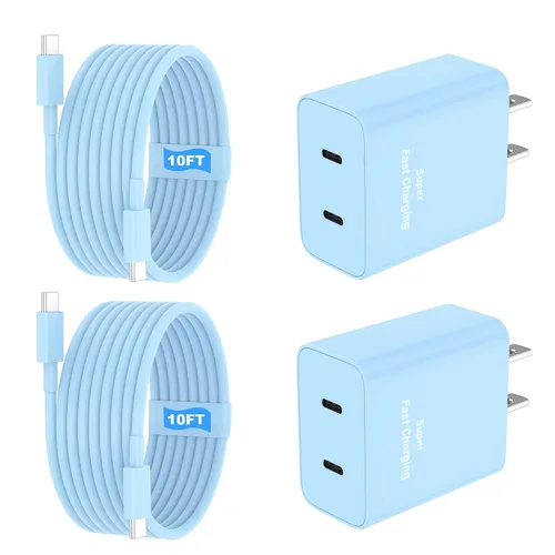 Vista 11 de Paquete de 2 cargadores súper rápidos USB C de doble puerto para teléfono Android tipo C, bloque de carga rápida con cable de carga tipo C de 6 pies