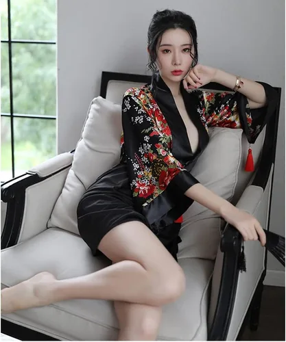 Vista 6 de SINROYEE Sexy anime cosplay para mujer Cheongsam vestido de lencería japonesa kimono disfraces bailarina Chemise abertura lateral