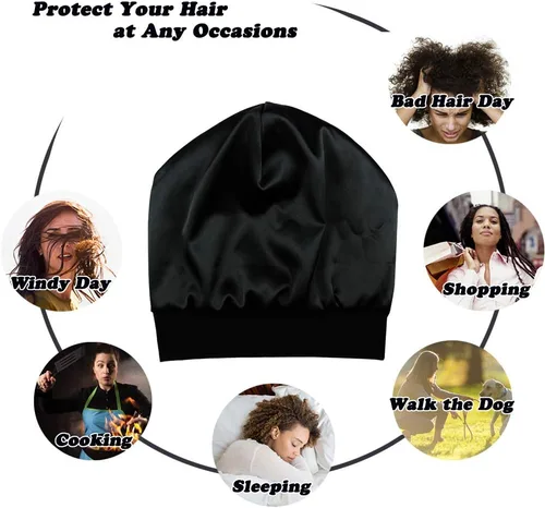 Vista 7 de Gorro de dormir con forro de satén de seda, interior de 0.748 in, 100% seda de morera, viscosa exterior natural transpirable para el cabello