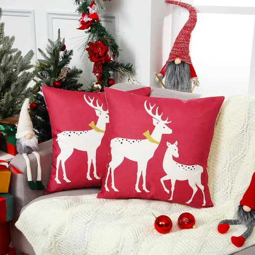 Vista 4 de CAROMIO Juego de 2 fundas de almohada rojas de Navidad de 18 x 18 pulgadas, decoración de interiores y el hogar, almohadas decorativas para sala