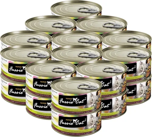 Vista 15 de Fussie Cat Comida húmeda prémium de atún con pollo en Aspic sin granos para gatos, latas de 2.82 onzas, caja de 24 latas de atún con pollo en Aspic)