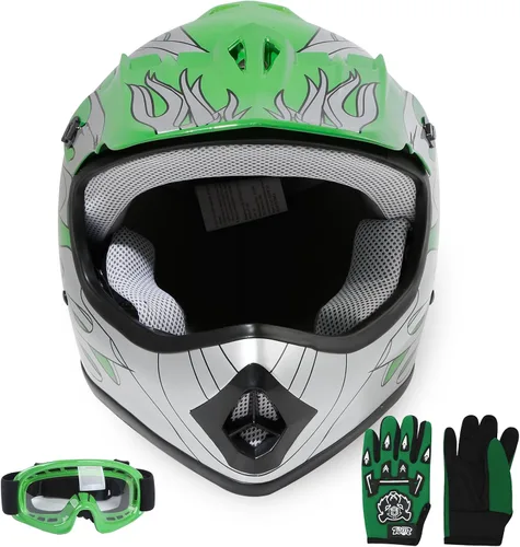 Vista 18 de SLMOTO Casco de motocross para niños y jóvenes, casco de motocicleta todoterreno para motocross, ATV aprobado por DOT, casco de calavera negra