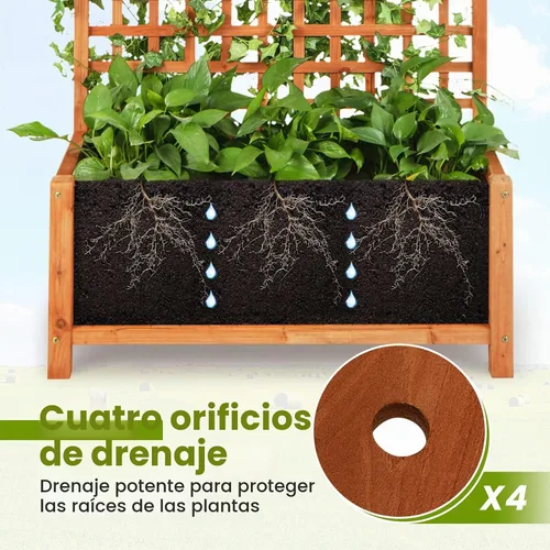 Vista 6 de HAPPYGRILL Cama de jardín elevada de 72.5 pulgadas con enrejado y jardinera