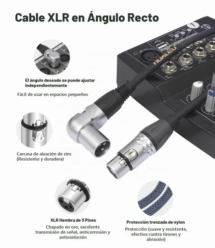 Vista 4 de Cable de audio XLR macho de 3 pines en ángulo recto de 1.5 pies a 3 pines XLR hembra, mezclador, micrófono, cable de audio amplificador, paquete de 2