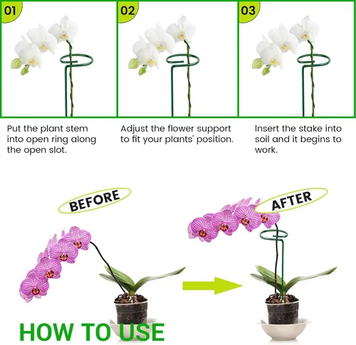 Vista 3 de 4 estacas para plantas de jardín para flores, soporte de metal para plantas de jardín de un solo tallo, soporte de flores de jardín para plantas
