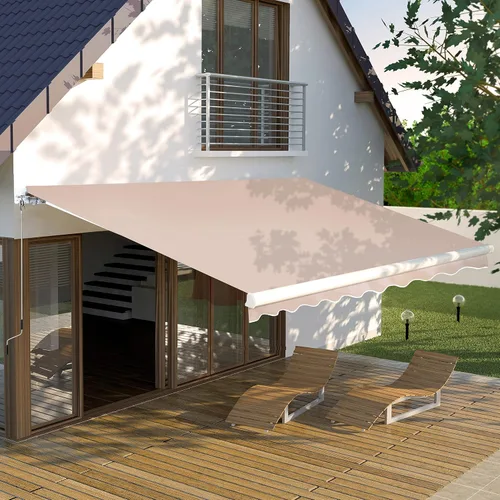Vista 10 de MUPATER Toldo retráctil de 10 x 8 pies para patio, refugio al aire libre para terraza con manivela manual, proyección de 96 pulgadas, beige