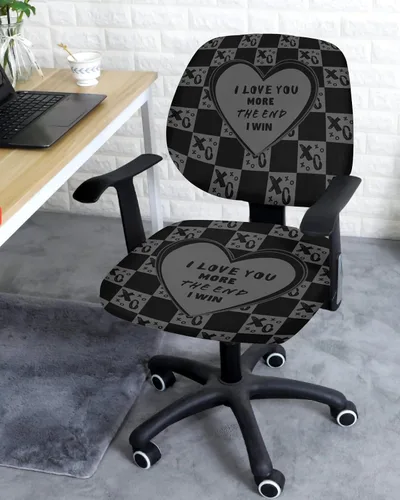 Vista 2 de Office Chair Cover Heart Design Pattern Protective Stretchable Universal Computer Chair Covers I Love You Stretch Rotating Chair Slipcover