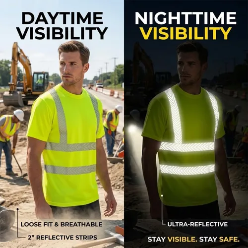 Vista 4 de Camiseta Hi Vis con tira reflectante de alta visibilidad, camisetas de seguridad personalizadas para tu logotipo, camisas de trabajo al aire libre