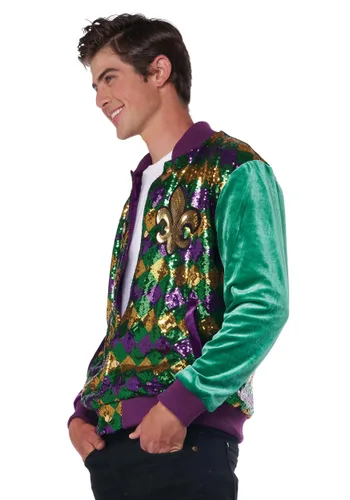 Vista 4 de Chaqueta Bomber Varsity de Lentejuelas y Terciopelo para Adultos para Mardi Gras Multicolor