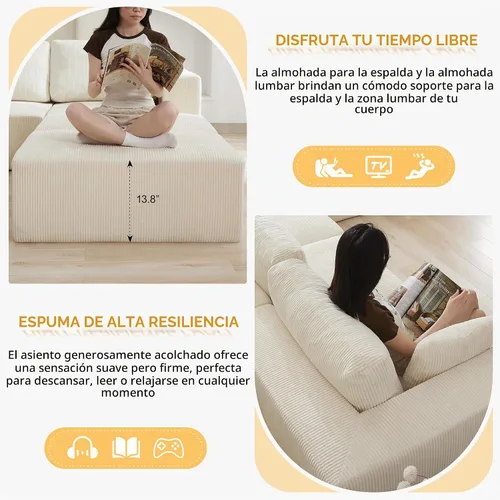 Vista 5 de WUTUTUEE Sofá modular en forma de U de 115 pulgadas, sofá modular modular de 3 plazas con 2 otomanas móviles, sofá cama convertible de pana con Beige