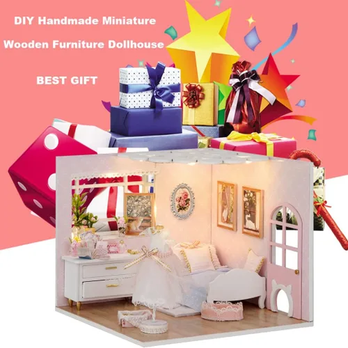 Vista 6 de Roroom Kit de casa de muñecas en miniatura y muebles, modelo de casa de muñecas de madera 3D con cubierta a prueba de polvo y LED, idea creativa