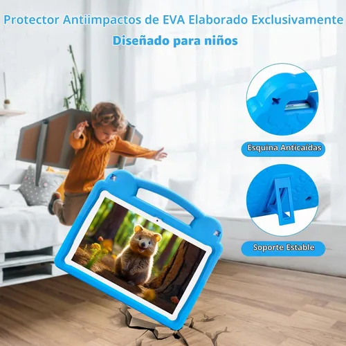 Vista 7 de Tableta de 10 pulgadas para niños con control parental, 8 (4+4) GB de RAM 64 GB ROM, Octa Core, WiFi 6, batería de 5000 mAh, GMS - Tableta para Azul