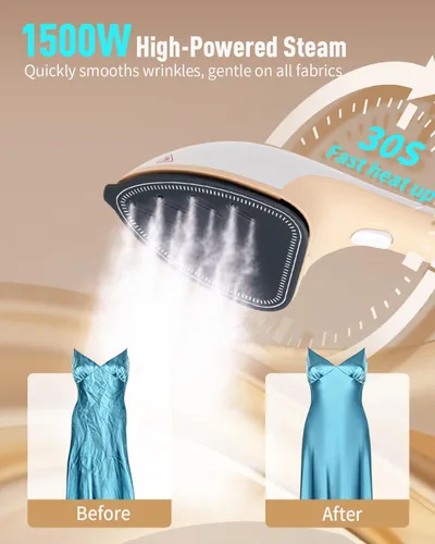 Vista 2 de Vaporizador 3 en 1 para ropa, 1500 W a prueba de fugas, 11.2 fl oz 1500W, 30s Fast Heat-Up. Includes Heat-Resistant Glove & Brush. For Home &