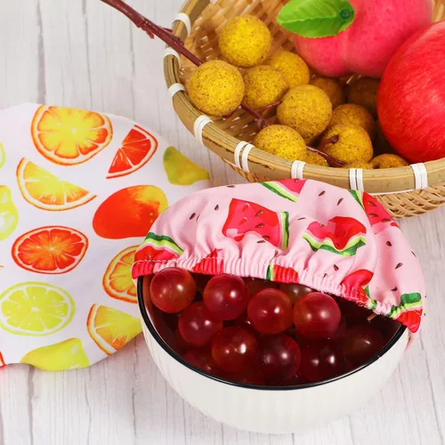 Vista 4 de 20 fundas reutilizables para tazones a granel de tela elástica de 5 tamaños, estilo verano, tapas elásticas para platos para pan, masa madre