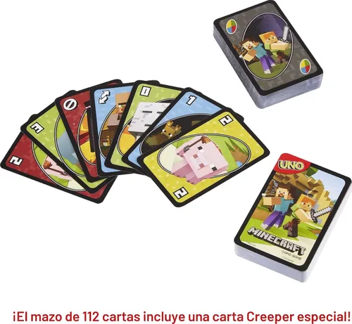 Vista 5 de Mattel Games UNO Minecraft - Juego de cartas con caja de almacenamiento, a