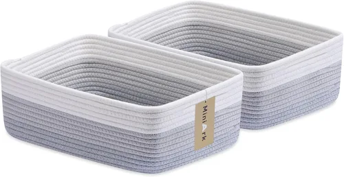 Vista 21 de MiniArk Cestas organizadoras grandes poco profundas de 15 x 11 x 5.1 pulgadas, contenedores de almacenamiento tejidos de cuerda para baño, estantes
