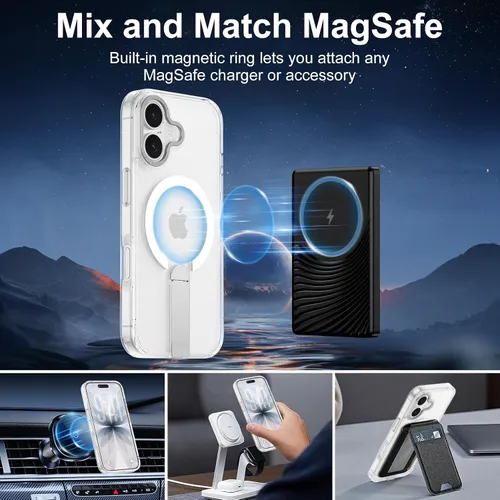 Vista 3 de Funda para iPhone 17 con soporte, control cubierto de cámara TPU, protección a prueba de golpes de grado militar, funda magnética ajustable