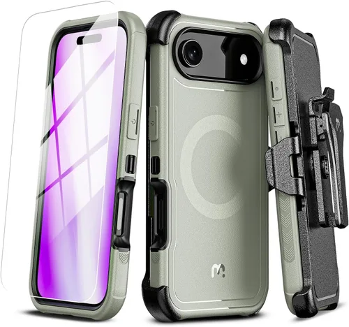 Vista 10 de M MYBAT PRO Funda para iPhone Air con funda de clip para cinturón, [compatible con Magsafe] con protector de pantalla, anticaídas, a prueba de Verde