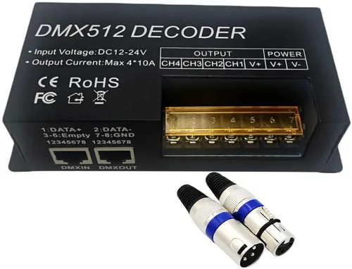 Vista 3 de GIDERWEL - Decodificador DMX de 4 canales RGBW PWM DMX512 controlador de atenuación RGBW controlador de tira de luz LED DMX Entrada 12V-24V DC