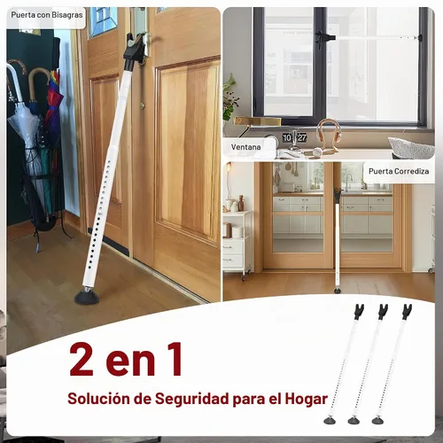 Vista 4 de Barra de seguridad para puerta corredera, paquete de 3 cerraduras