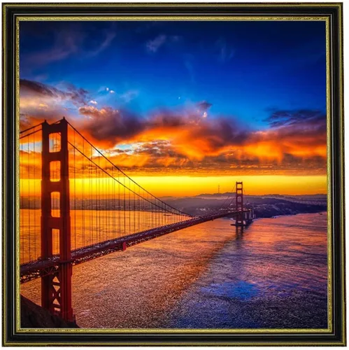 Vista 2 de Impresiones en lienzo carteles del puente Golden Gate San Francisco Sunrise Sunset imágenes artísticas de pared para la decoración del hogar