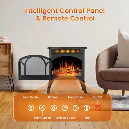 Vista 2 de Estufa de Chimenea Eléctrica, Calentamiento Rápido, Calentador de Chimenea Infrarrojo de 1500W con Temporizador de 8H, Control Remoto, Estufa