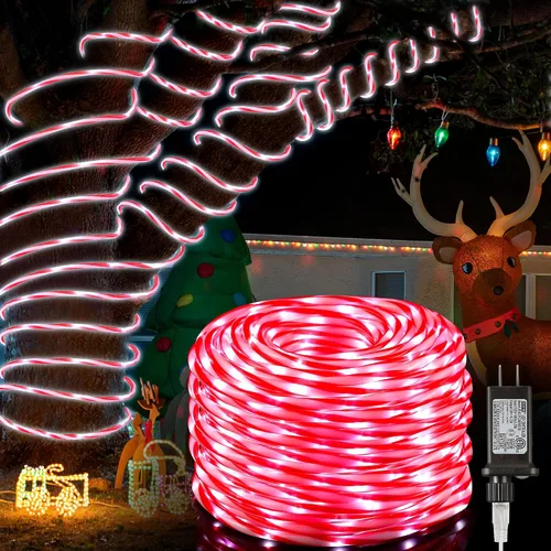 Vista 9 de Hiboom Cuerda de luces de bastón de caramelo de Navidad de 32.8 pies, 8 modos de iluminación al aire libre, impermeable, cuerda de luces de Navidad