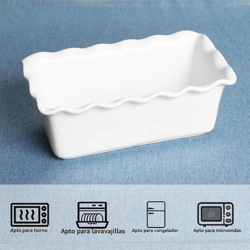 Vista 2 de Molde de pan antiadherente de porcelana para hornear, 8.5 x 5 pulgadas, color blanco