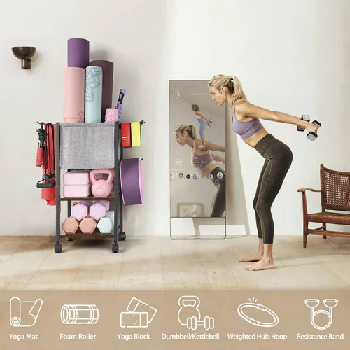 Vista 3 de Estante de Almacenamiento para Esterilla de Yoga, Equipo de Gimnasio en Casa, Organizador de Equipo de Entrenamiento, Soporte para Esterilla de Yoga