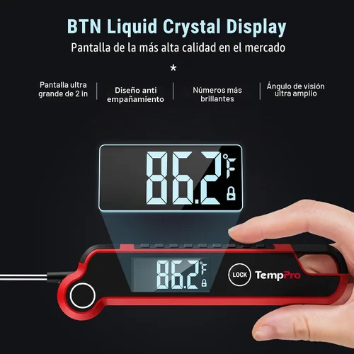 Vista 3 de TempPro TempSwift - Termómetro digital para carne de lectura instantánea Cooking Thermometer with Large Auto-Rotating LCD Display, Waterproof Food