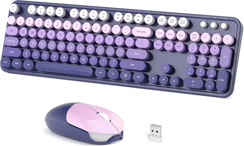 Vista 22 de Dilter Combo de teclado y mouse inalámbricos, teclado retro con teclas redondas, ergonómico de tamaño completo, ideal para PC con Windows, hogar
