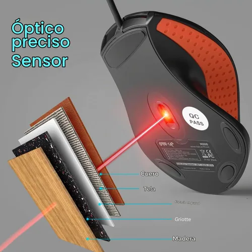 Vista 6 de ONE-UP Mouse de oficina con cable, diseño ergonómico, agarre de silicona antideslizante, 600/1000/1600 DPI ajustable, cable de 5 pies, compatible