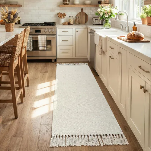 Vista 44 de Collive Alfombra de Baño Negra, 2' x 3' Tejida a Mano Lavable Alfombras Pequeñas de Cocina, Alfombra de Entrada Reversible de Algodón Alfombra