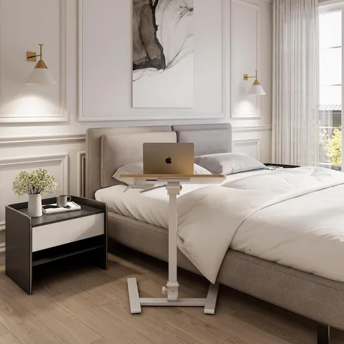 Vista 6 de alawooder 25" Mobile Folding Desk: Pneumatic Sit-Stand, No Assembly Escritorio para portátil con ruedas ajustables de 29 a 42 pulgadas, ruedas Beige