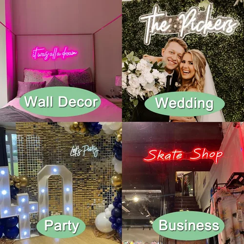 Vista 5 de Letrero de neón personalizado para boda, Binager personalizable con nombre de neón, decoración de letrero de luz regulable/RGB, personalizado