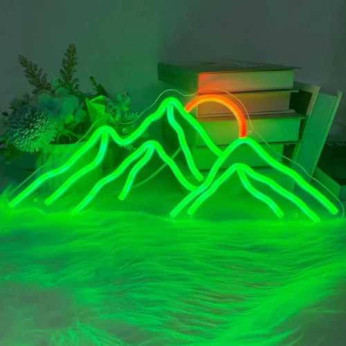 Vista 7 de Letrero de neón con diseño de montañas y puesta de sol, luces LED personalizadas, decoración de pared para el hogar, dormitorio, sala