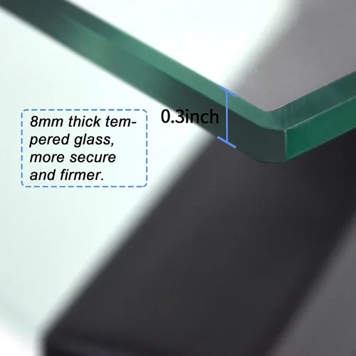 Vista 6 de Mesa de centro rectangular de cristal contemporánea con estante de almacenamiento, 4 patas modernas de metal negro para sala de estar y oficina