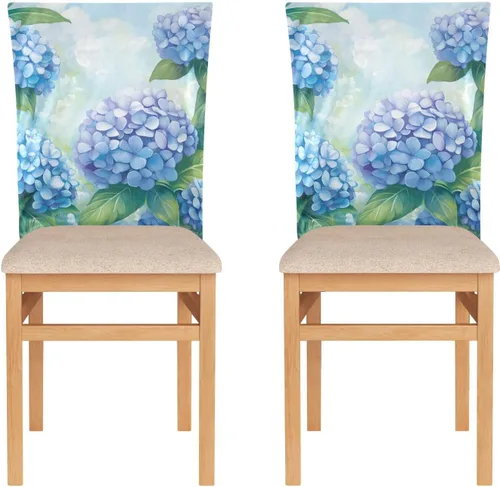 Vista 2 de Juego de 6 fundas decorativas para sillas decorativas de primavera con lema de hortensia azul para festivales (Pascua, graduación, etc.), fundas