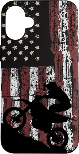 Vista 23 de Motocross Dirt Track Racing - Carcasa para iPhone 17, diseño de bandera de EE. UU., estilo vintage