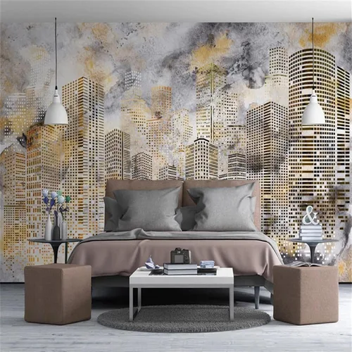 Vista 9 de Murales de pared 3D de ciudad en blanco y negro, papel tapiz de arquitectura retro, murales panorámicos extraíbles, adecuado para decoración
