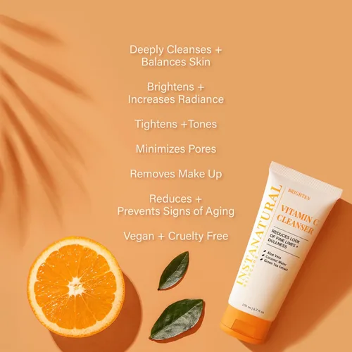 Vista 5 de Limpiador de vitamina C InstaNatural Jabón facial totalmente natural, ilumina la piel, bueno para textura desigual, hecho en EE. UU. con agua