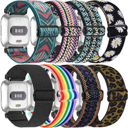 Vista 4 de Paquete de 8 correas de repuesto de nailon compatibles con Fitbit Versa 2, Versa, Versa Lite, Versa SE, para mujeres y hombres, correa elástica