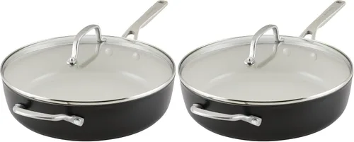 Vista 13 de Sartén para saltear y freír de cerámica anodizada dura con inducción antiadherente de KitchenAid, apta para lavavajillas, sartén antiadherente de 10
