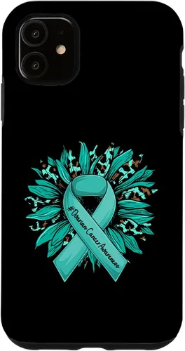 Vista 8 de Leopard Sunflower Teal Ribbon Ovarian Cancer Awareness Case for iPhone 16