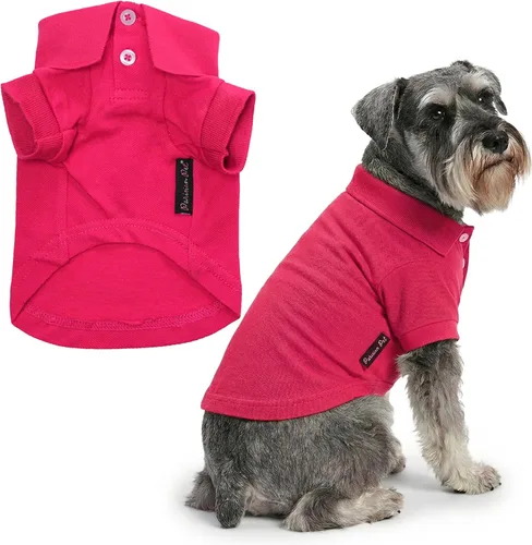 Vista 17 de Camisas Polo Parisian Pet - Camisa de Algodón Transpirable para Perros - Azul Sólido, Ropa de Verano con Capucha - Cuello con Botón para Perros