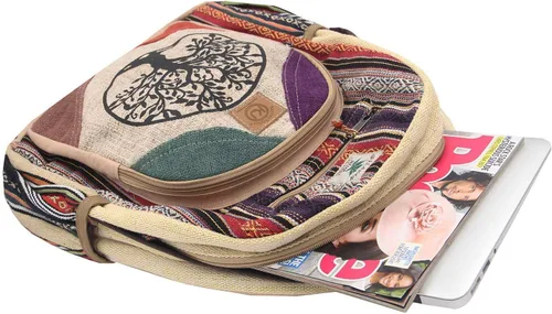 Vista 4 de KayJayStyles Natural - Mochila grande de cáñamo Nepal hecha a mano, Árbol de la vida