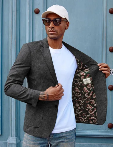 Vista 2 de PJ PAUL JONES Chaqueta deportiva casual para hombre, chaqueta de negocios ligera con dos botones
